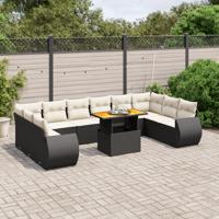 11-delige Loungeset met kussens poly rattan zwart - thumbnail