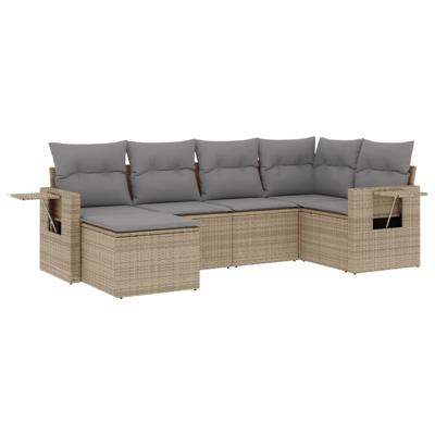 6-delige Loungeset met kussens poly rattan beige - thumbnail