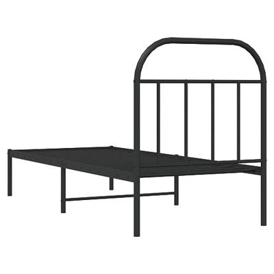 Bedframe met hoofdbord metaal zwart 75x190 cm