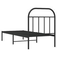 Bedframe met hoofdbord metaal zwart 75x190 cm - thumbnail