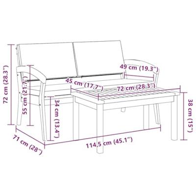 Bistroset met kussen 2 pcs Bruin Massief acaciahout