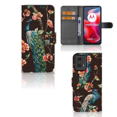 Motorola Moto G24 | G04 | G24 Power | Telefoonhoesje | Met pasjeshouder | Pauw met Bloemen Motorola Moto G24 | G04 | G24 Power | Telefoonhoesje | Met pasjeshouder | Pauw met Bloemen