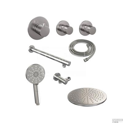 Thermostatisch Inbouwdoucheset Brauer Brushed 30 cm Hoofddouche Wandarm 3 Standen Handdouche Geborsteld Nikkel Brauer