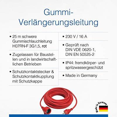AS Schwabe 60373 Stroom Verlengkabel 16 A Rood 25.00 m H07RN-F 3G 1,5 mm²