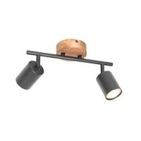 QAZQA Industriële spot zwart met hout kantelbaar 2-lichts - Jeana - thumbnail