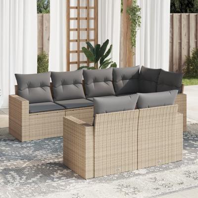 7-delige Loungeset met kussens poly rattan beige