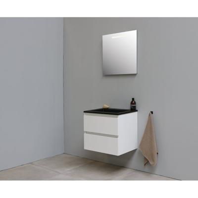 On-Line Badkamermeubelset - 60 cm - Voorgemonteerd - Ladestructuur - Acryl Wastafel - zonder Kraangat - Spiegel met LED-Verlichting - Hoogglans Wit