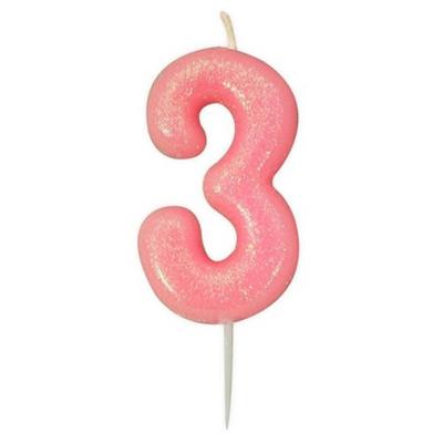 Nummerkaars &apos;3&apos; Glitter Roze