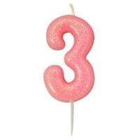 Nummerkaars &apos;3&apos; Glitter Roze - thumbnail