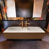 Badkamermeubelset Mondiaz Erin 150 cm met 2 Lades met RIDGE Wastafel Dubbel Linen met 2 kraangaten Greeploos Mat Rust - thumbnail