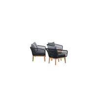 Nohr Loungeset 'Chandni' Acaciahout, Met bank, tafel en 2 stoelen, kleur Zwart - thumbnail