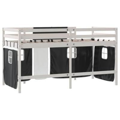Kinderhoogslaper met gordijnen 90x200 cm grenenhout wit zwart