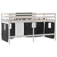 Kinderhoogslaper met gordijnen 90x200 cm grenenhout wit zwart - thumbnail