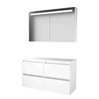 Basic-Line Premium 46 Badkamermeubelset - 120 x 46 cm - Greeploos - 4 Lades - Wastafelblad - Spiegelkast met LED Verlichting - Ice White