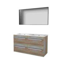 Basic-Line Framed 46 Badkamermeubelset - 120 x 46 cm - Met Grepen - 4 Lades - Keramische Wastafel - 2 Kraangaten - Spiegel met Zwart Aluminium Frame - Scotch Oak - thumbnail