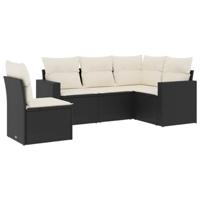 5-delige Loungeset met kussens poly rattan zwart - thumbnail