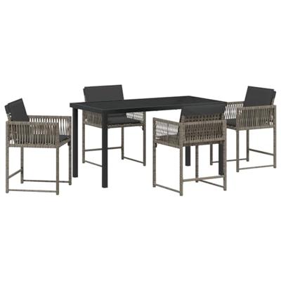 5-delige Tuinset met Kussens Grijs Poly Rattan