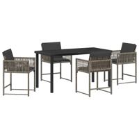 5-delige Tuinset met Kussens Grijs Poly Rattan - thumbnail