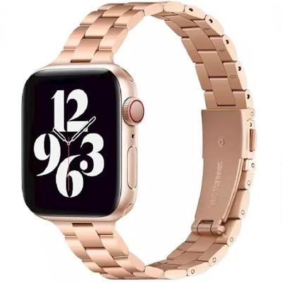 By Qubix - Stalen slim fit schakelband - Rosé goud - Compatible met Apple watch 38mm / 40mm / 41mm / 42mm - Compatible Apple watch bandjes