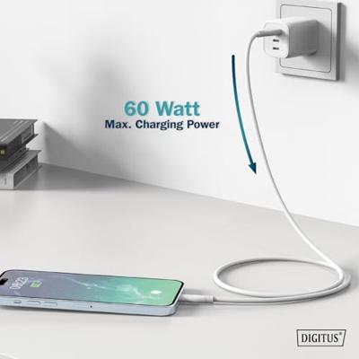 Digitus AK-300340-020-W USB-kabel USB 2.0 USB-A stekker, USB-C stekker 2.00 m Wit (mat) Flexibel, Zeer flexibel, Met USB, Silicone, Uitstekende