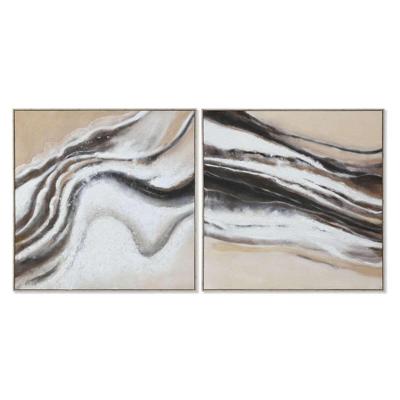 Home ESPRIT Abstracte moderne afbeelding, wit, beige, 102 x 3,2 x 102 cm (2 stuks)