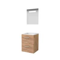 Basic-Line Economic 46 Badkamermeubelset - 50 x 46 cm - Met Grepen - 2 Lades - Acryl Wastafel - 1 Kraangat - Spiegel met LED Verlichting - Whisky Oak - thumbnail