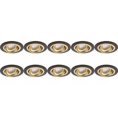 Spot Armatuur 10 Pack - Pragmi Alpin Pro - GU10 Inbouwspot - Rond - Zwart/Goud - Aluminium - Kantelbaar - Ø92mm