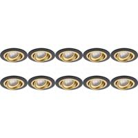 Spot Armatuur 10 Pack - Pragmi Alpin Pro - GU10 Inbouwspot - Rond - Zwart/Goud - Aluminium - Kantelbaar - Ø92mm - thumbnail