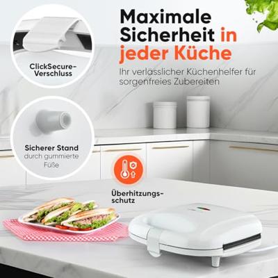 Clatronic ST 3813 Sandwich toaster Automatische temperatuuraanpassing, Anti-aanbaklaag Wit