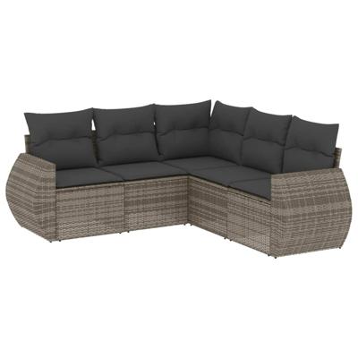 6-delige Loungeset met kussens poly rattan grijs