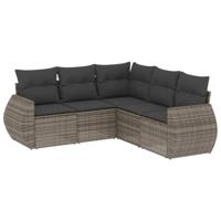 6-delige Loungeset met kussens poly rattan grijs - thumbnail