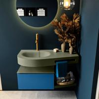 MONDIAZ RIVA 100cm badmeubel onderkast / planchet kleur Jeans met 1 lade. Wastafel DULCET links 1 kraangat kleur Army. - thumbnail