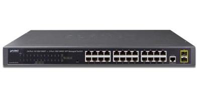 PLANET Web Smart Gigabit Switch 24-poort + 4 shared audio-poorten Rack Mount