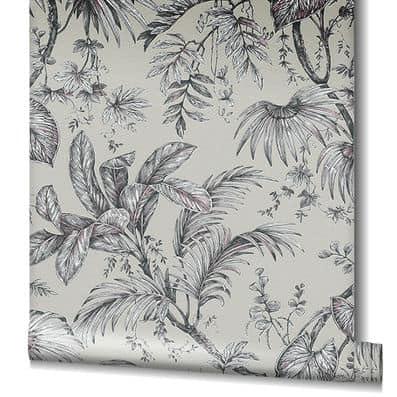 Novamur Jackie; The New Design Book Behang met zwarte-wit-roze bladeren - 6818-20