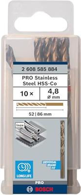 Bosch Accessories 2608585884 HSS Metaal-spiraalboor 4.8 mm Gezamenlijke lengte 86 mm Kobalt DIN 338 Cilinderschacht 10 stuk(s) Bosch Accessories 2608585884 HSS Metaal-spiraalboor 4.8 mm Gezamenlijke lengte 86 mm Kobalt DIN 338 Cilinderschacht 10 stuk(s)