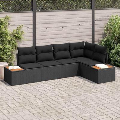 Tuinbankenset met kussen 5 pcs Zwart Poly riet