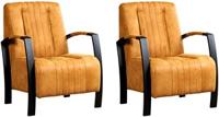 Set van 2 Cognac leren industriële stalen fauteuils Glamour - Kenia Leer Cognac (cognac leer) - thumbnail