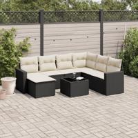 8-delige Loungeset met kussens poly rattan zwart - thumbnail