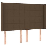Hoofdbord met randen 147x16x118/128 cm stof donkerbruin - thumbnail