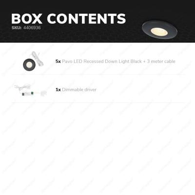 Set van 5 Pavo - Platte LED ipbouwspots met lage inbouwdiepte 12mm - 3 Watt 300 Lumen - 2700K Warm wit - Dimbaar - Rond - Meubelspot - IP44 waterdicht - Zwart