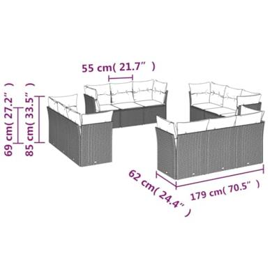 12-delige Loungeset met kussens poly rattan zwart