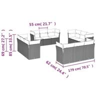 12-delige Loungeset met kussens poly rattan zwart - thumbnail