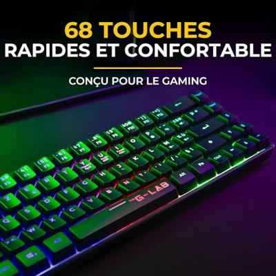 Draadloos gamingtoetsenbord - Membraan - THE G-LAB - KEYZ HYDROGEN - 60% formaat - AZERTY - Verlicht - Zwart