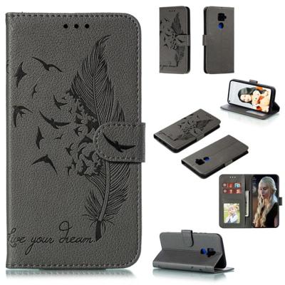 Voor Huawei mate 30 Lite/Nova 5i Pro Feather patroon Litchi textuur horizontale Flip lederen draagtas met houder & portemonnee & kaartsleuven (grijs)