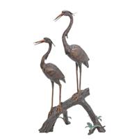 BRONZEN REIGER FONTEIN 2 REIGERS OP BOOMSTRONK - thumbnail