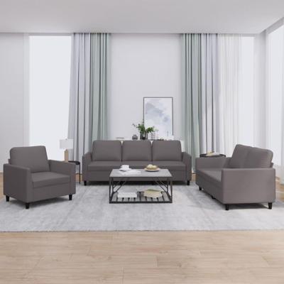 3-delige Loungeset met kussens kunstleer grijs - thumbnail