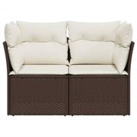 Tuinbank 2-zits met kussens poly rattan bruin - thumbnail