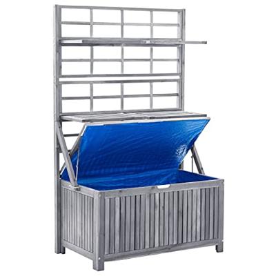 Opbergbox met latwerk 99x55x160 cm massief acaciahout grijs Opbergbox met latwerk 99x55x160 cm massief acaciahout grijs