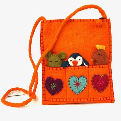 Vilten Schoudertas Kinderen met Vingerpoppen (Oranje) Vilten Schoudertas Kinderen met Vingerpoppen (Oranje)