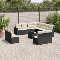 12-delige Loungeset met kussens poly rattan zwart - thumbnail